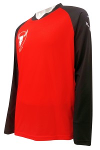 訂做熱升華長袖牛角袖T恤      設計熱升華logo    黑色撞紅色     V領    熱升華工廠   T1061